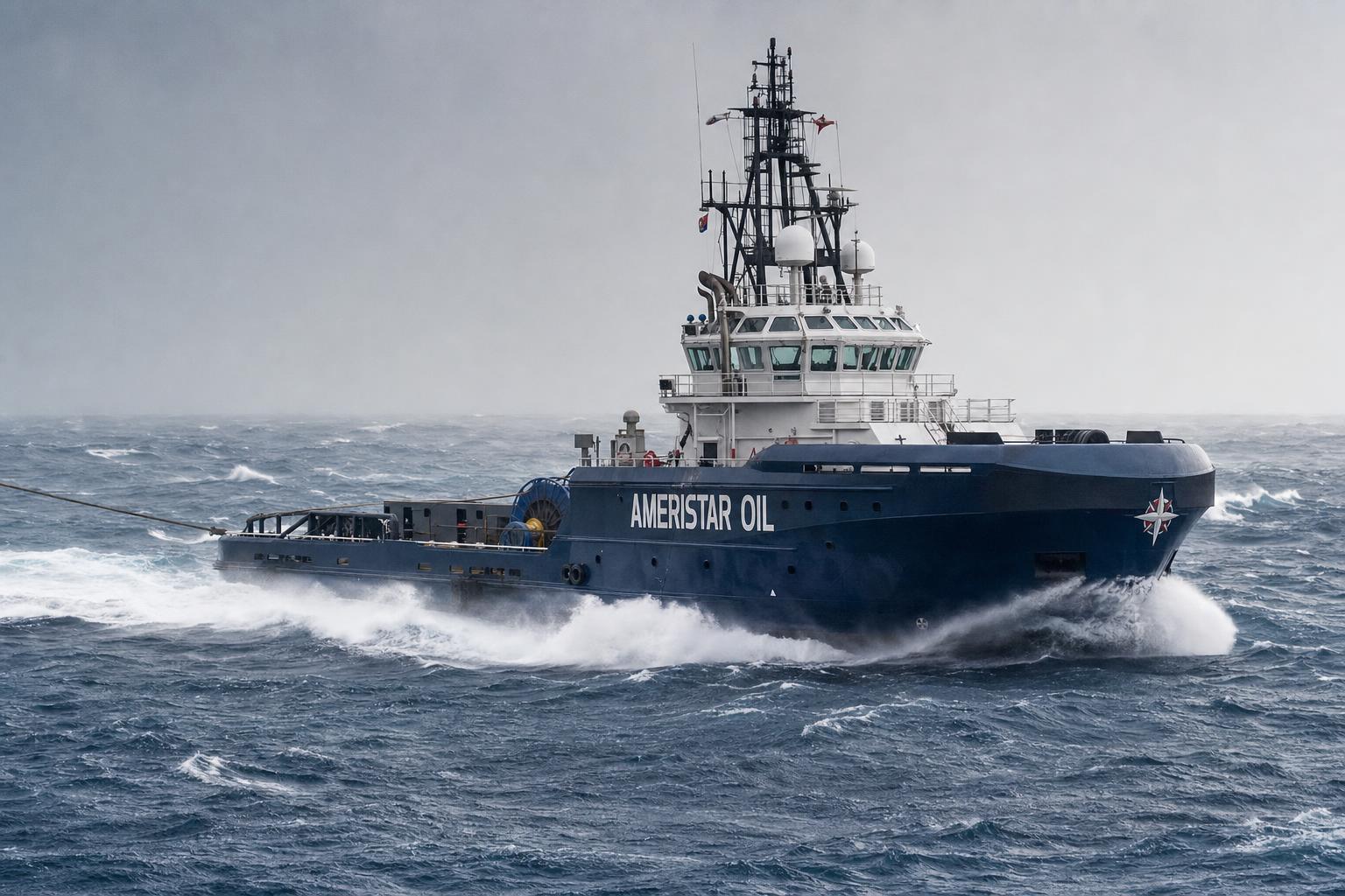 Ameristar Oil branded support vessel in rough seas