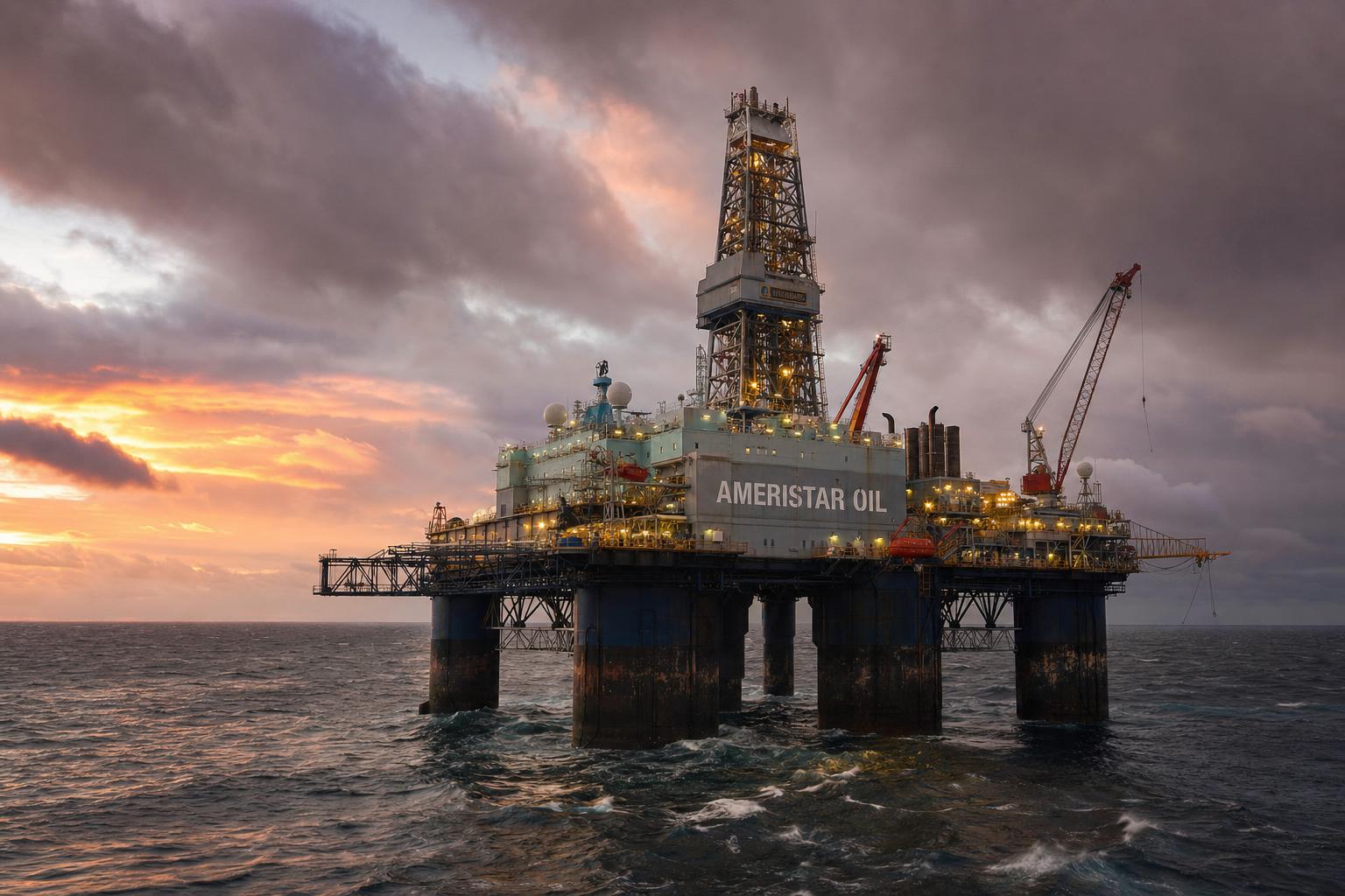 Offshore rig at dusk